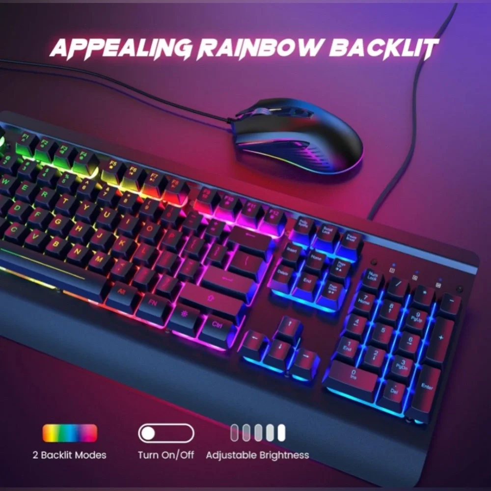 All-Metal WIRED Panel Rainbow Computer Keyboard with mouse